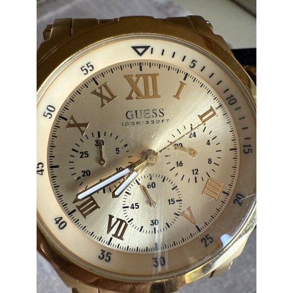 Guess Gold-Tone Stainless Steel Chronograph 100M Water Resistant Mens Watch - Picture 1 of 16